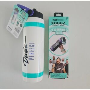 Dude Perfect Squeeze Water Bottle 30 Oz White Silicone + Noggz Charms Expansion